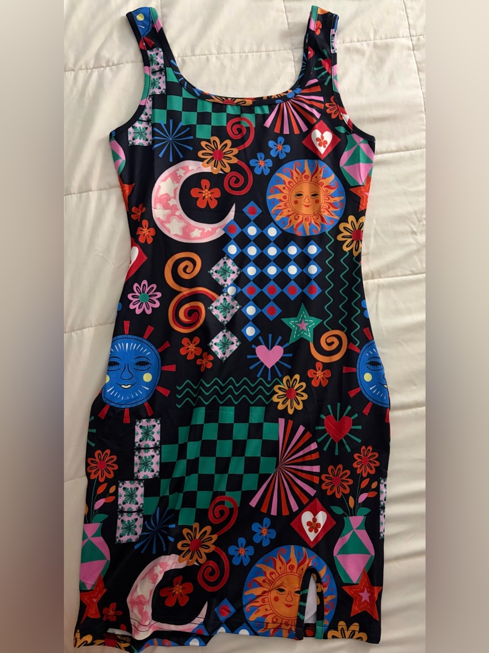 Women’s Black Multicolor Printed Square-Neck Dress - Picture 6 of 7